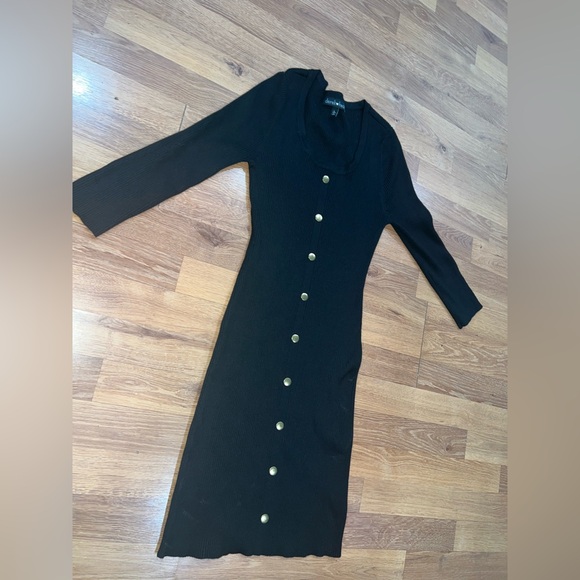 Derek Heart Black Long Sleeve Dress with Gold Buttons Detail - Picture 2 of 6